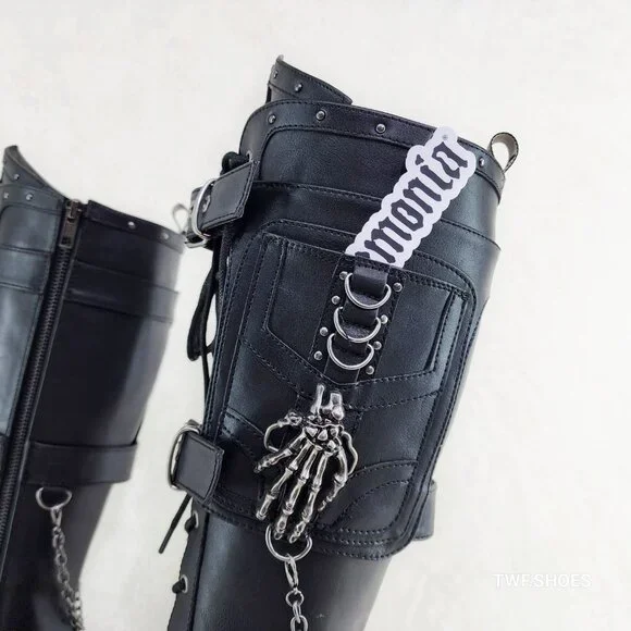 Demonia Black Combat Boots with Chains - Picture 4 of 12